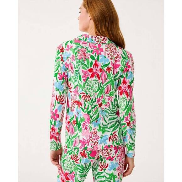 NEW LILLY PULITZER knit long sleeve button-up pajama top in glowing gardens - Picture 3 of 6